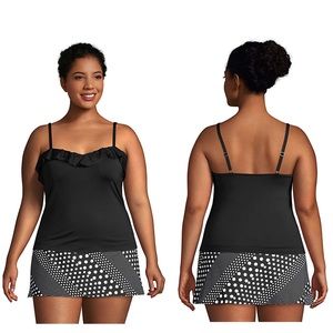 Lands end ruffle underwire tankini swim top black